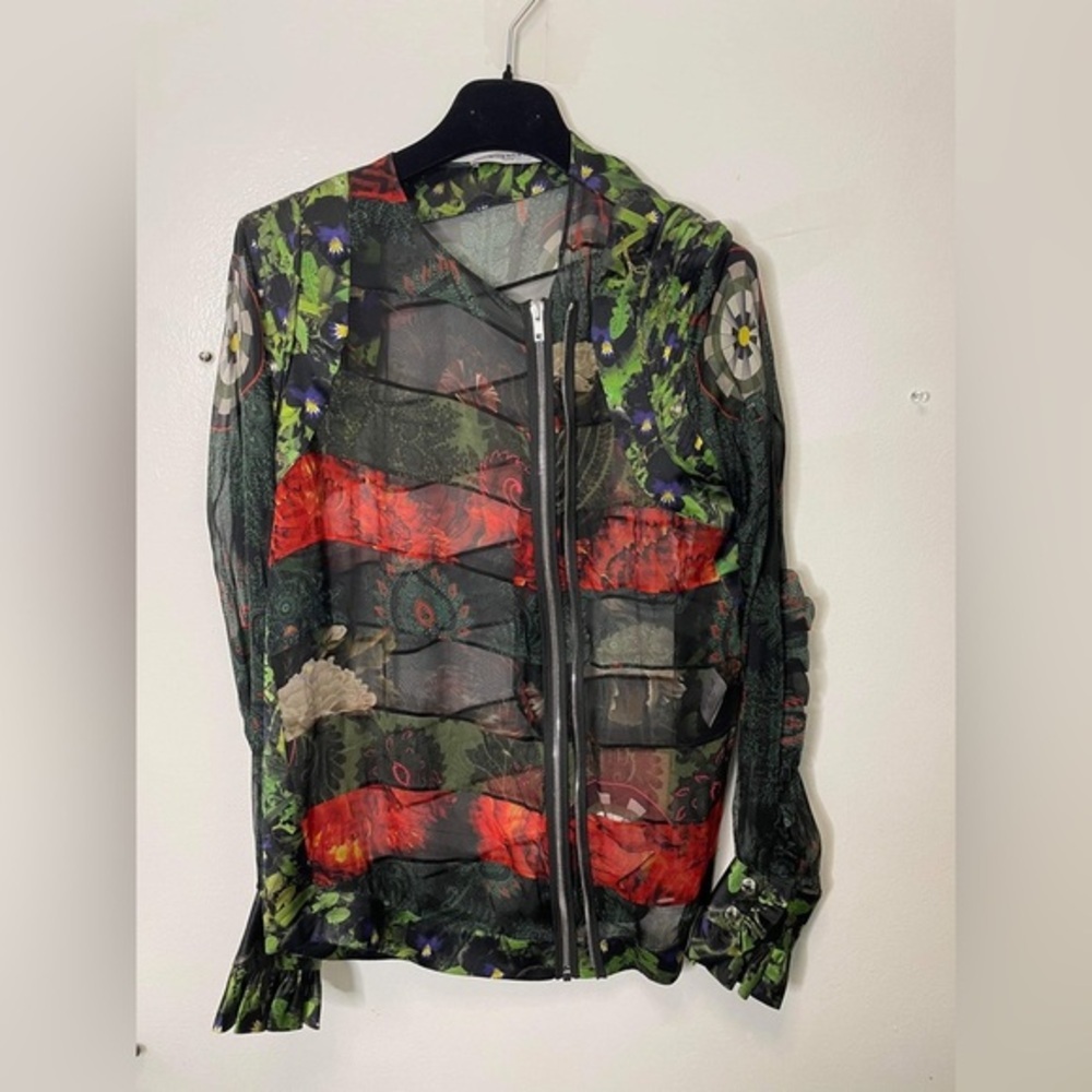 Givenchy Jacket Black Paneled Floral Print Silk Chiffon Size 38 - Picture 4 of 11